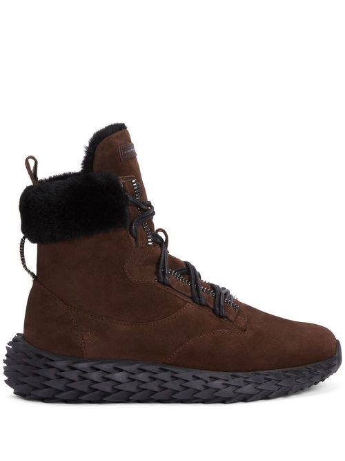 Shearling-trim hi-top sneakers - Brown