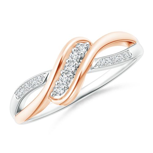 Angara 0.13 Carat Slanted Five Stone Diamond Bypass Ring in Two Tone in 14K White & Rose Gold