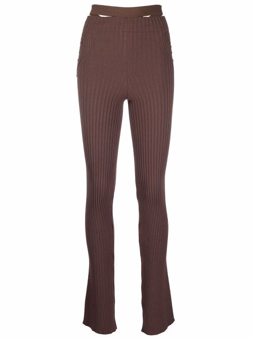 Ribbed-knit flared trousers - Brown