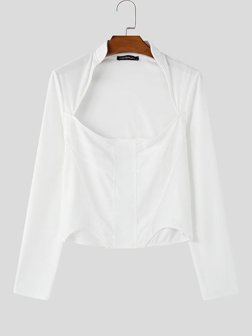 Mens Solid Color Waist Tie Long Sleeve T-Shirt SKUK82421 - White / S
