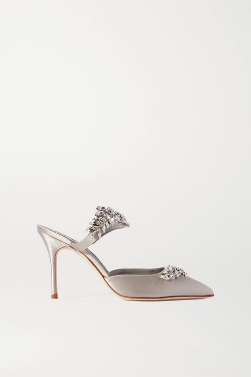Lurum 90 Crystal-embellished Satin Mules - Gray