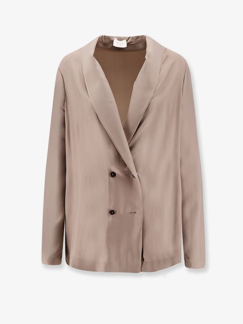 Double-Breasted Silk Blazer — Gray
