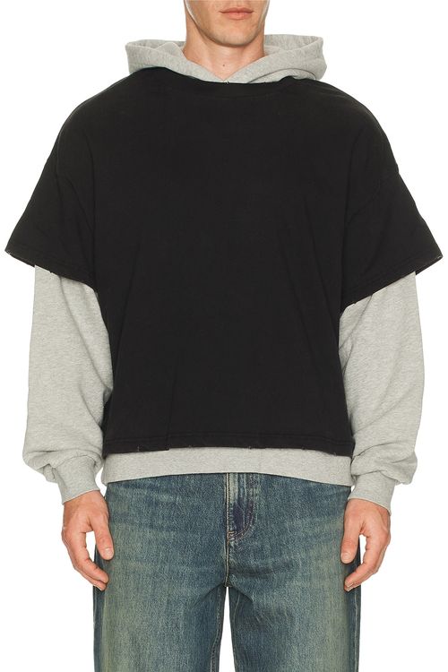 Found Found Double Layer Hoodie in Vintage Black & Heather Gray - Black. L also in M, XL/1X