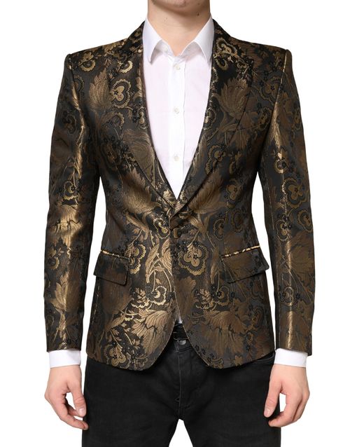 Gold Jacquard Single-Breasted Blazer — Gold
