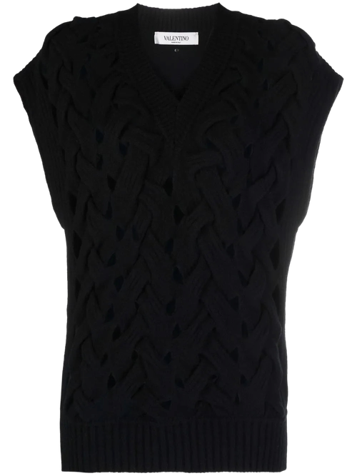 Open-Knit Wool-Blend Vest — Black
