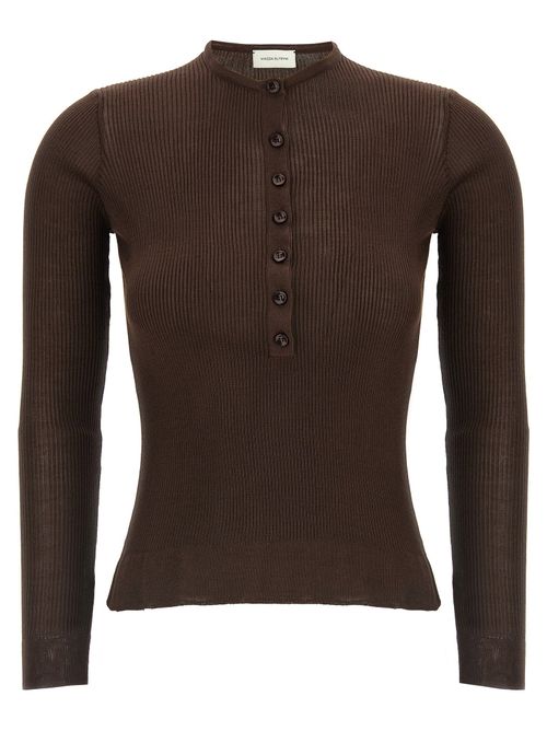 Ribbed Silk Sweater — Brown
