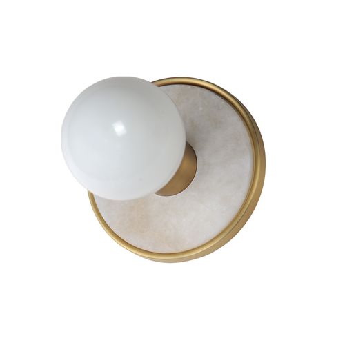 Hollywood 1-Light Wall Sconce in Whit Alabaster with Natural Aged Bra