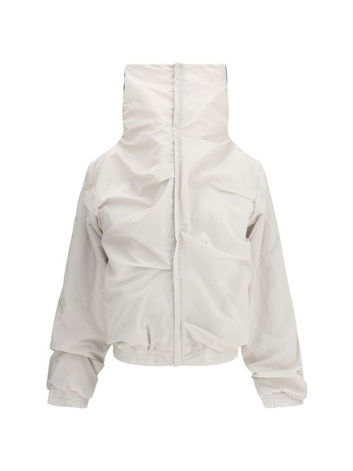 High-Collar Draped Jacket — Gray