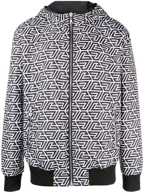 Reversible monogram-print hooded jacket - Black