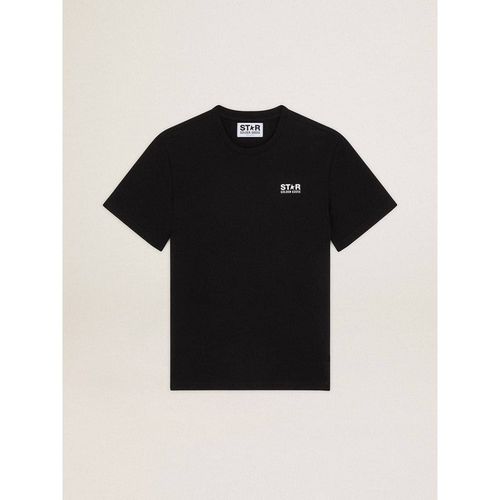 Golden Goose - Men's Black T-shirt With Contrasting White Logo And Star, Man