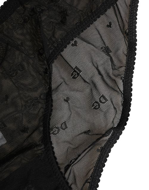 Sheer Mesh Lace Logo Brief — Black