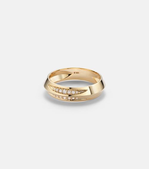 Knife Edge 14kt gold ring with diamonds
