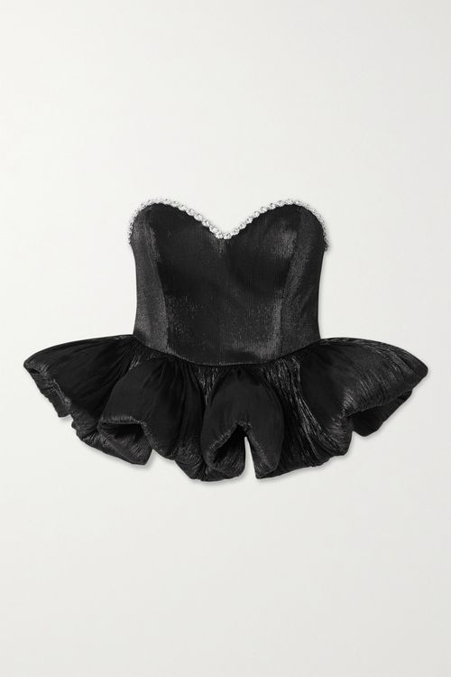+ The Vanguard Embellished Plissé-lamé Peplum Top - Black