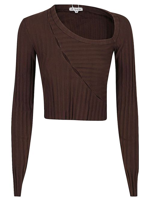 Brown Brown Asymmetrical Collar Crop Top