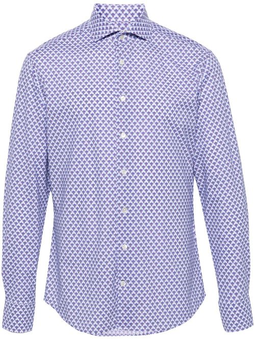 Geometric-print cutaway-collar shirt - Blue