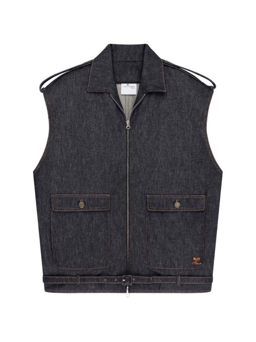 Denim Sleeveless Bomber Jacket