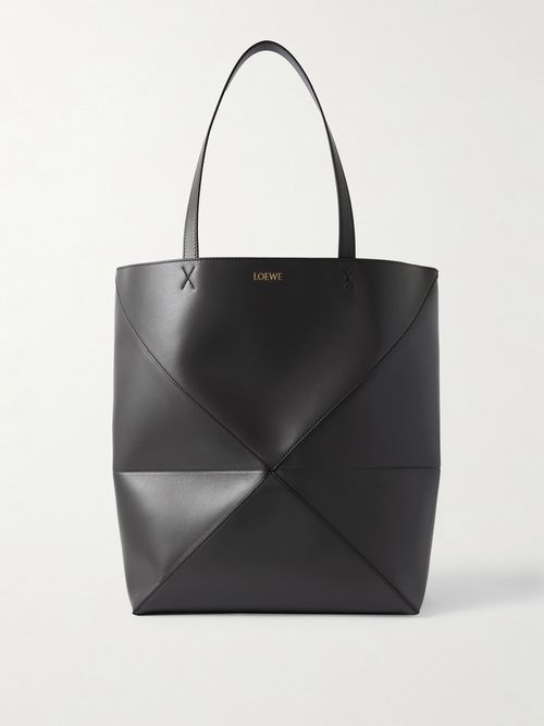 Puzzle Fold Convertible Large Leather Tote - Black