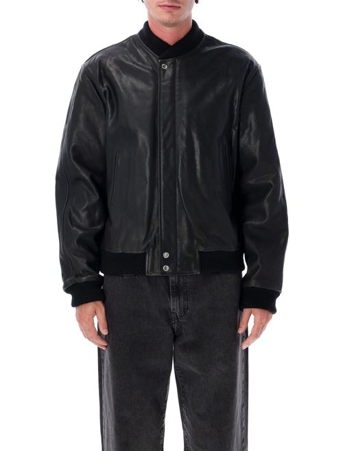 Cropped Leather Bomber Jacket - Size L