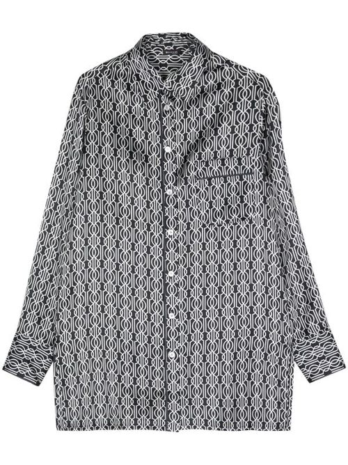 Abstract Pattern Print Silk Shirt — Black and White