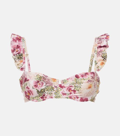 Kiwi ruffled floral bikini top
