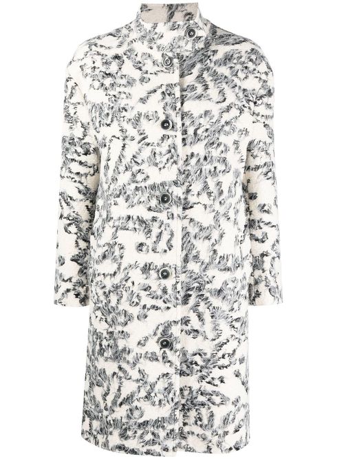 Bouclé-effect single-breasted coat - White