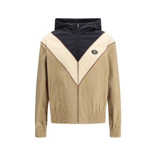 Colorblock Hooded Nylon Jacket — Beige