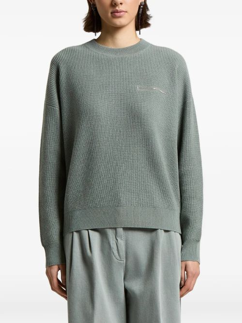 Ribbed-Knit Chain-Detail Sweater — Sage Green