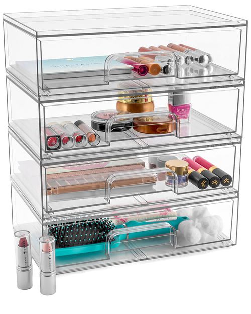 Set of 4 Acrylic Makeup Pull-Out Storage Containers