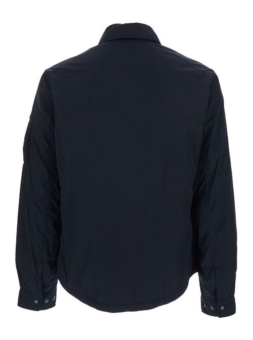 Blue Jacket With Classic Collar And Logo Plaque On The Sleeve In Tech Fabric Man
