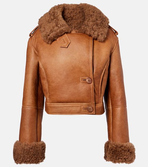 Chloé Cropped shearling-trimmed leather jacket