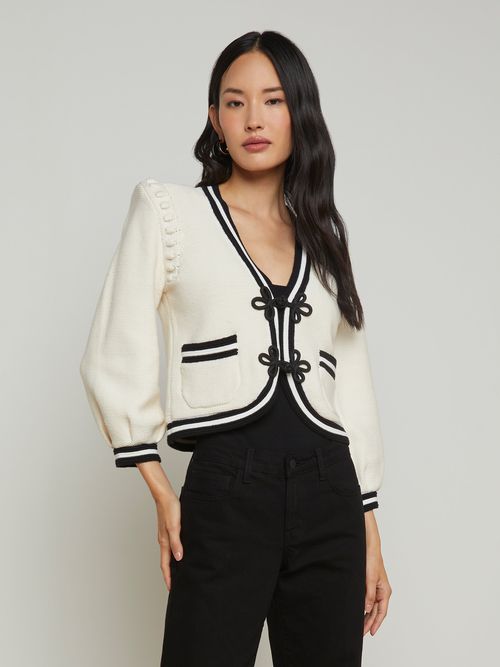 Kaito Cropped Cardigan In Ivory/Black