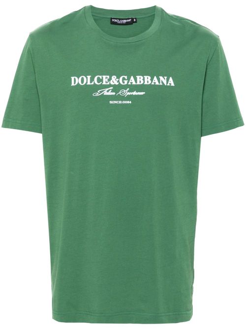 Flocked-logo cotton T-shirt - GREEN