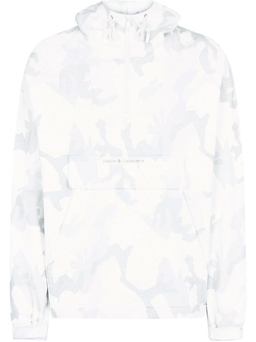 Abstract-print drawstring hoodie - White