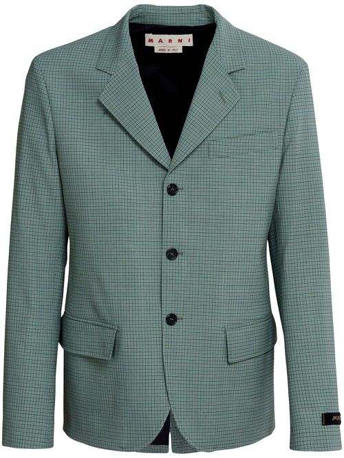 Grid-check single-breasted blazer - Green