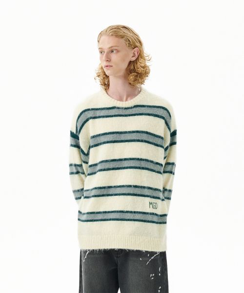 HAIRY STRIPE KNIT SWEATER IVORY