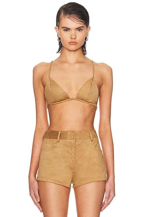 Norma Kamali No Tie Bralette Top in Camel - Brown. L also in M