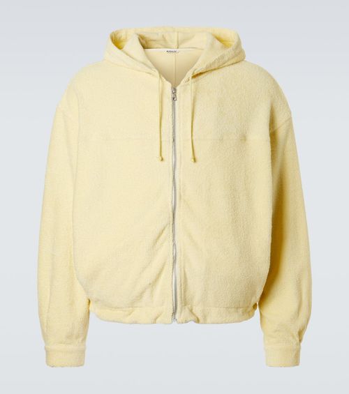 Cotton-blend pile zip-up hoodie