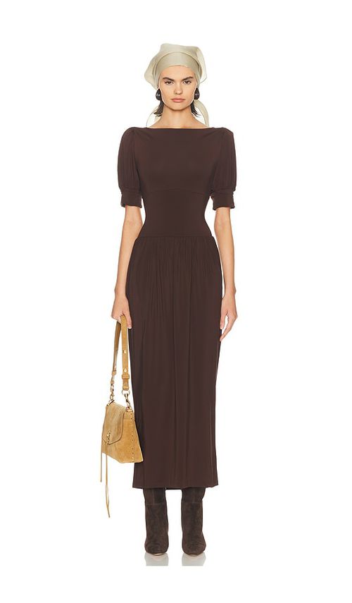 Helsa The Simone Tie Back Jersey Dress in Brown. - XS also in L, M, S