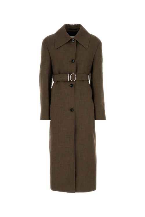Wool Blend with Buckle Belt Coat — Brown