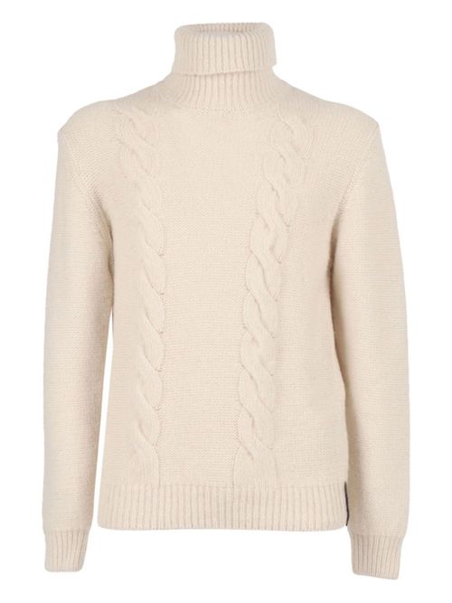 Beige Turtle Neck Ribbed Sweater