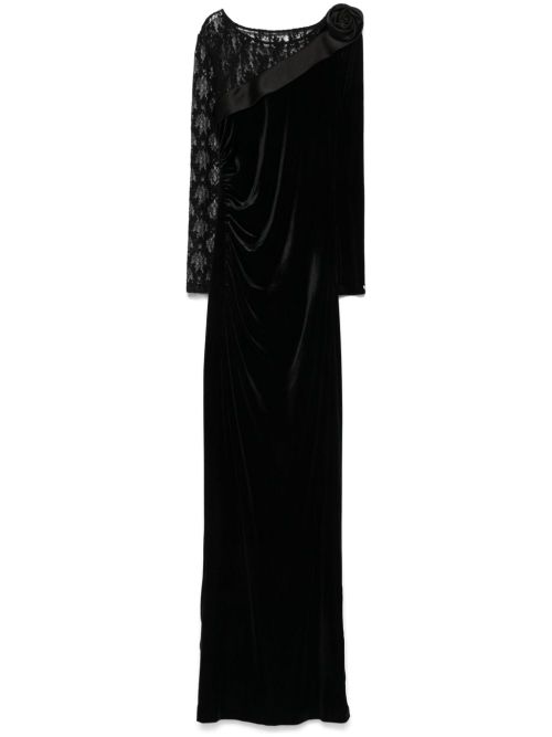Lace-insert velvet maxi dress - Black