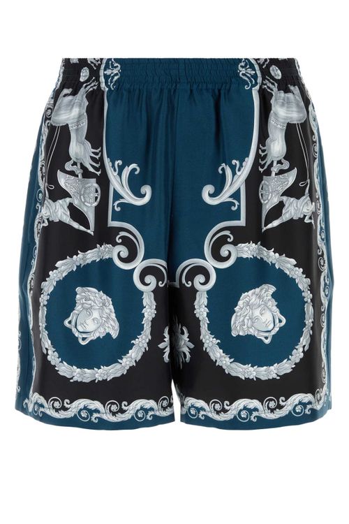 Barocco-Print Silk Bermuda Short — Blue