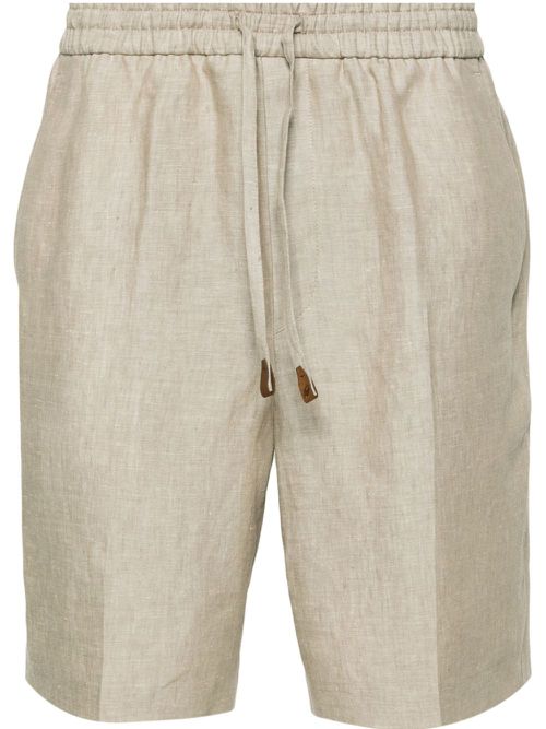 Mid-rise linen bermuda shorts - Neutrals