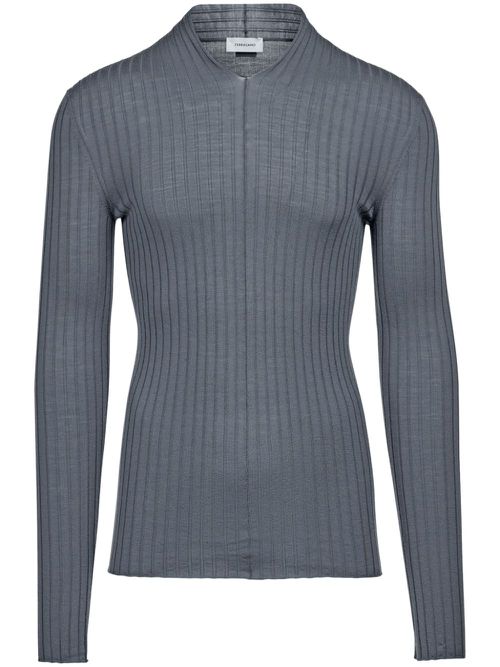 V-neck ribbed-knit jumper - Grey
