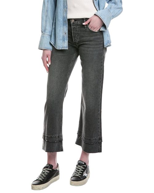 Rosie High-Rise Asphalt Wide Leg Ankle Raw Hem Jean