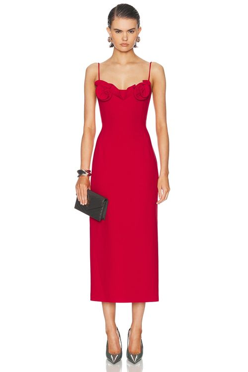 Magda Butrym Floral Applique Midi Dress in Red - Red. 34 also