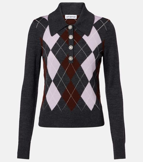 Argyle wool polo sweater