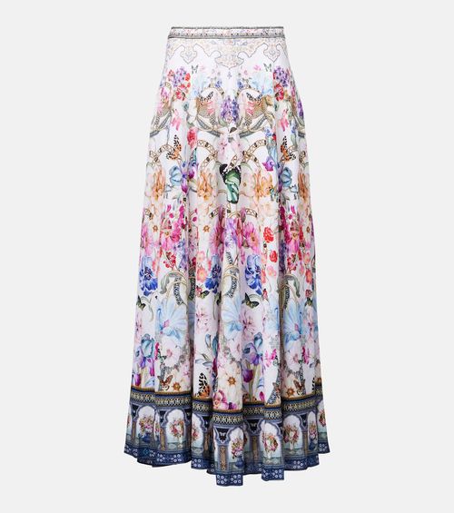 Crystal-embellished linen maxi skirt