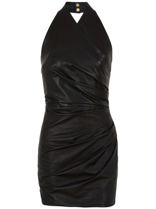 Draped leather mini dress - Black