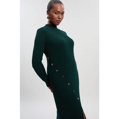 Karen Millen Womens Plus Viscose Blend Popper Detail Split Knit Midi Dress - Forest Green